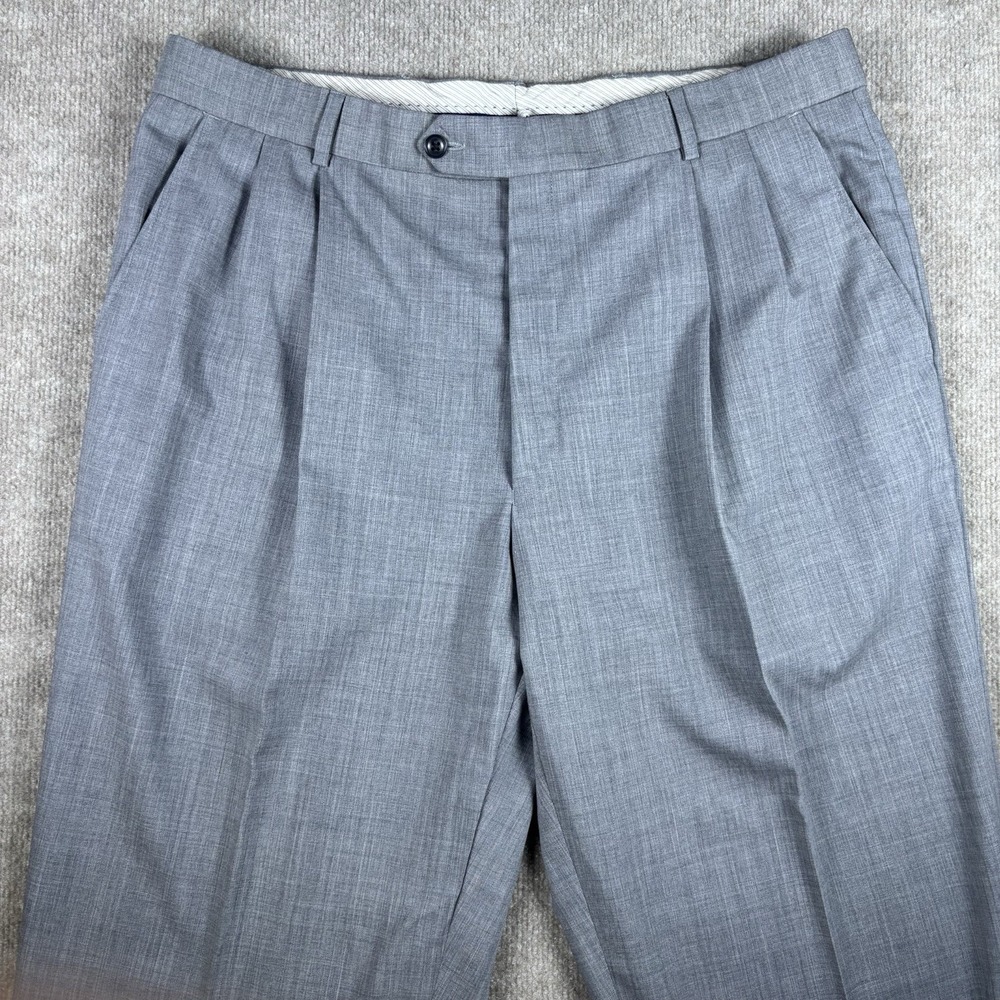 Ballin Classic Super 120's Wool Gray Pleated Dress Pants Mens 38x35 Comfort-EZE